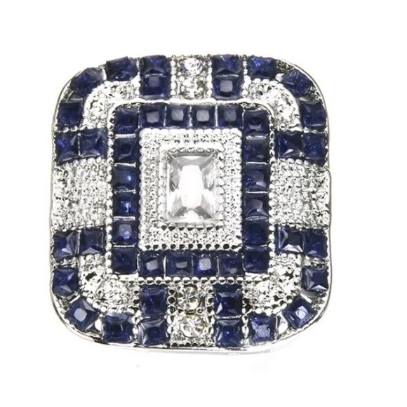 Blue Sapphire w/Topaz Art Deco Ring - Picture 6 of 11